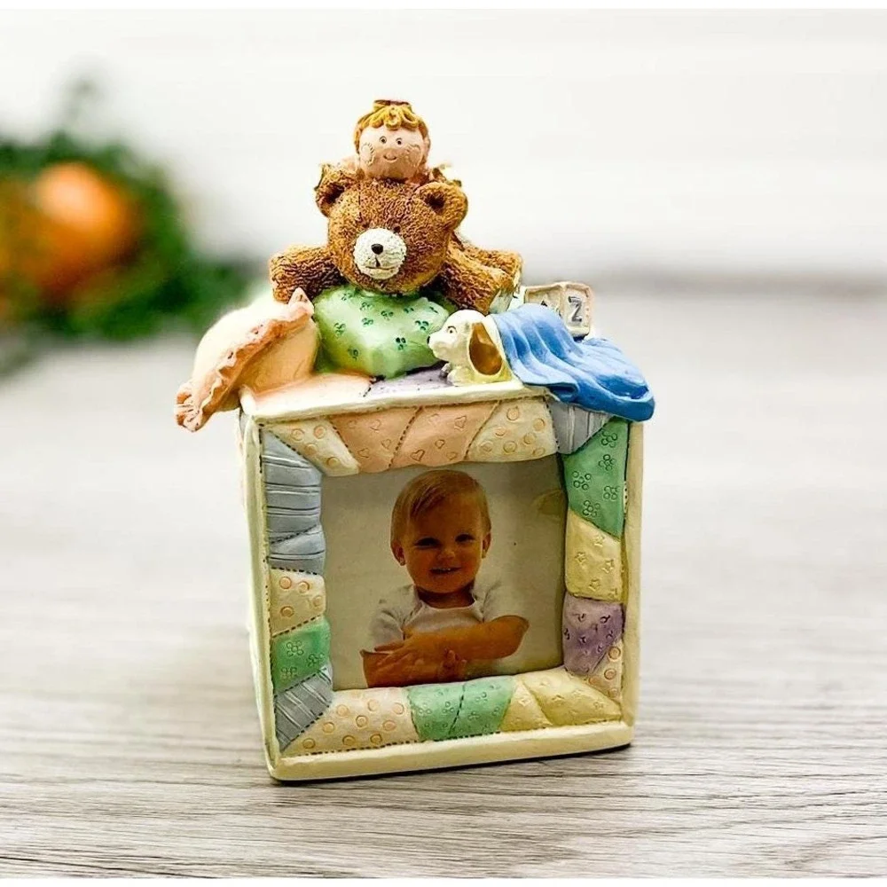 Vintage Musical Baby Photo Cube: Teddy Bear Nursery Decor